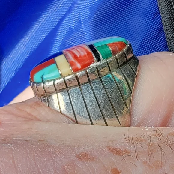 .925 Silver Hand-made Ring w/Natural Stones